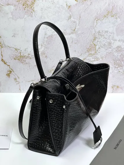 BALENCIAGA RODEO HANDBAG с крокодиловым тиснением, черная