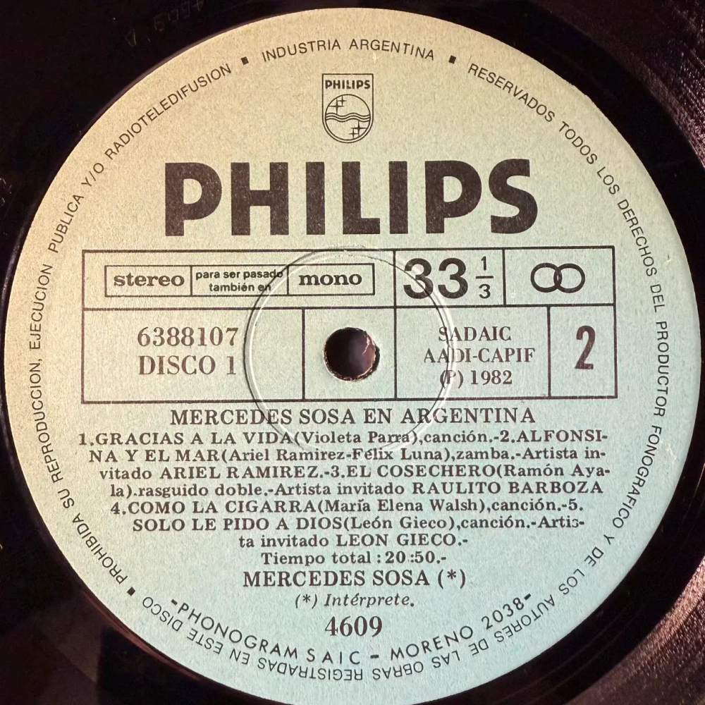 Mercedes Sosa ‎– Mercedes Sosa En Argentina 2LP (Аргентина 1982г.)