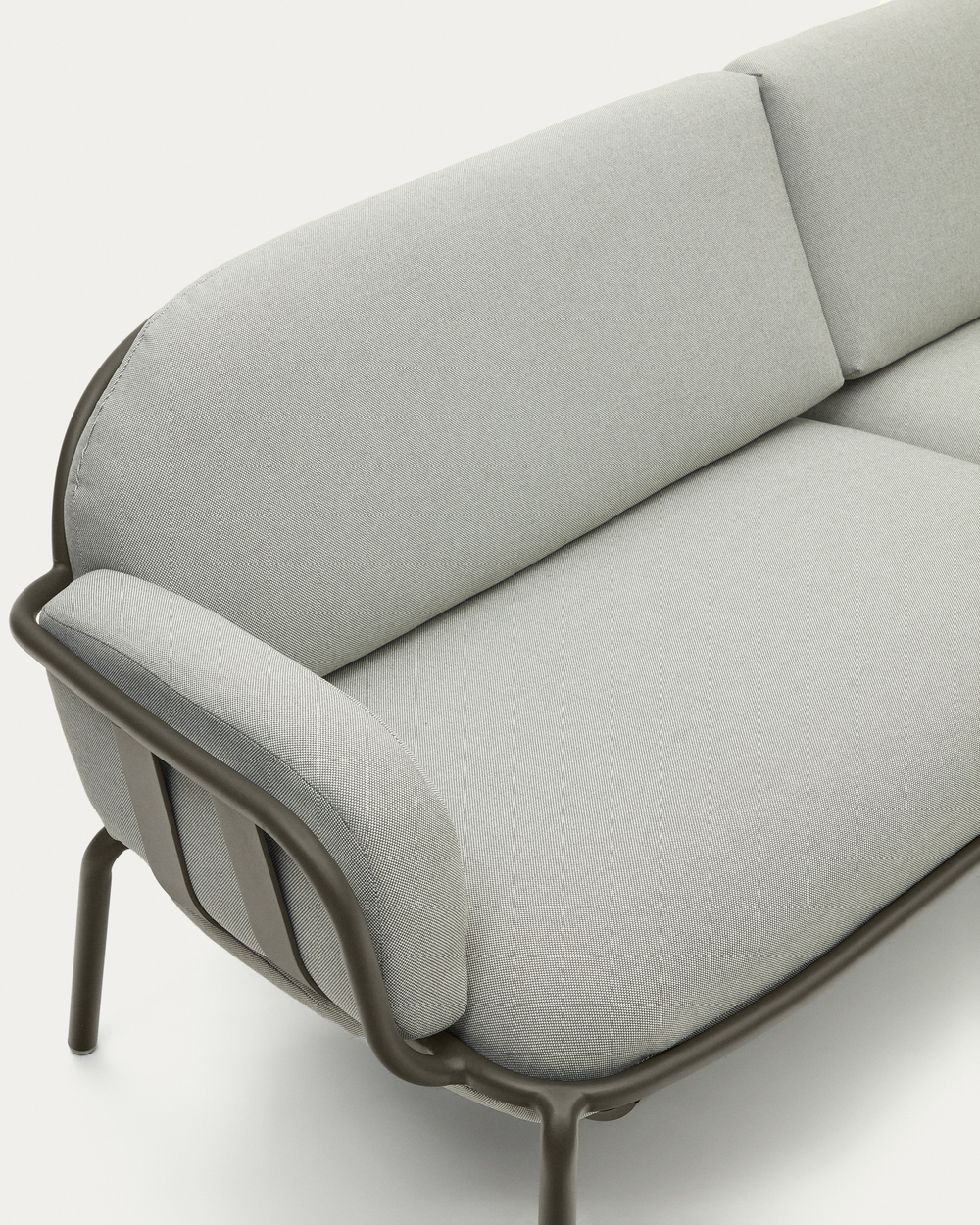Уличный диван Joncols из серой ткани и зеленым алюминиевым каркасом 225 см
