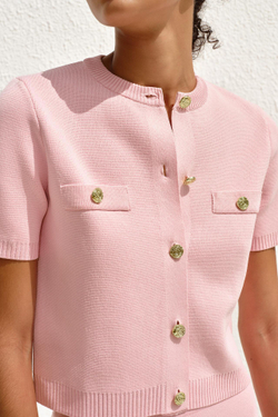 ZARA ТРИКОТАЖНЫЙ ТОП С КОРОТКИМИ РУКАВАМИ И ВЫШИВКОЙ, ПАСТЕЛЬНО-РОЗОВЫЙ