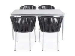 "Малага" обеденная группа на 4 персоны со стульями "Бордо", каркас белый, роуп серый