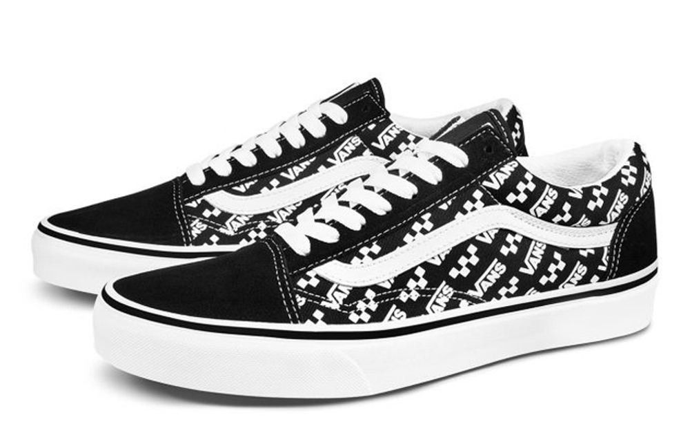 Vans Old Skool street full printed logo non-slip lightweight low-top sneakers for men and women in the same style black and white