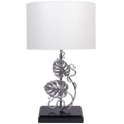 Настольная лампа Monstera Deliciosa (Монстера) Черный Античное серебро с абажуром Vintage Белый