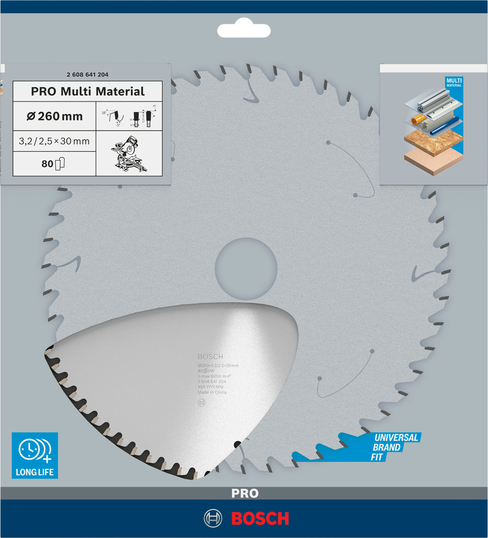 Пильное полотно PRO Multi Material 260x3.2x30мм BOSCH 802608641204