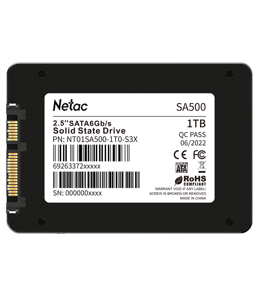 Ssd накопитель Netac SSD SA500 1TB 2.5 SATAIII 3D NAND, R/W up to 530/475MB/s, TBW 480TB, 3y wty