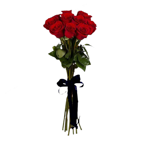 похоронные цветы 10 красных роз в упаковке