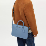 COACH Cross Grain Leather Briefcase, Shoulder Bag, Crossbody Bag, Handbag Large Men"s Blue