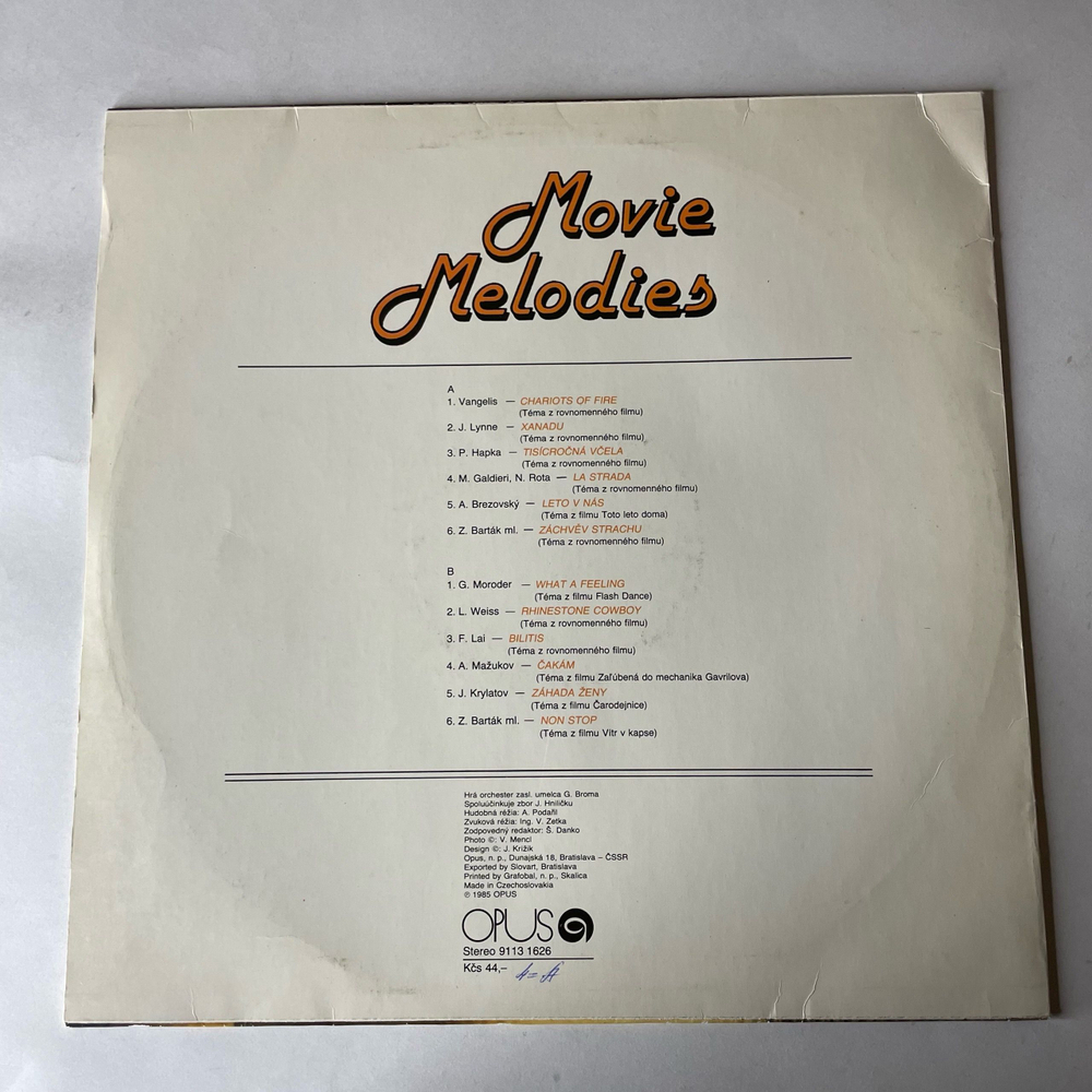 Винтажная виниловая пластинка LP Gustav Brom Orchestra Густав Бром Movie Melodies Музыка Из Кинофильмов (Чехословакия 1985) Chariots Of Fire
