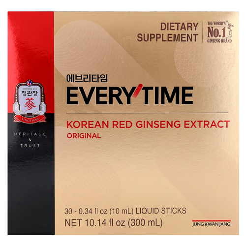 JungKwanJang, Экстракт корейского красного женьшеня, Everytime, оригинальный, 30 жидких стиков по 10 мл (0,34 жидк. Унции)