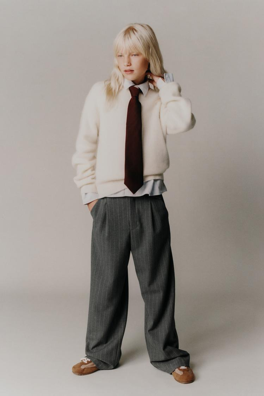 ZARA БРЮКИ В ТОНКУЮ ПОЛОСКУ С РЕМНЕМ, АНТРАЦИТОВО-СЕРЫЙ