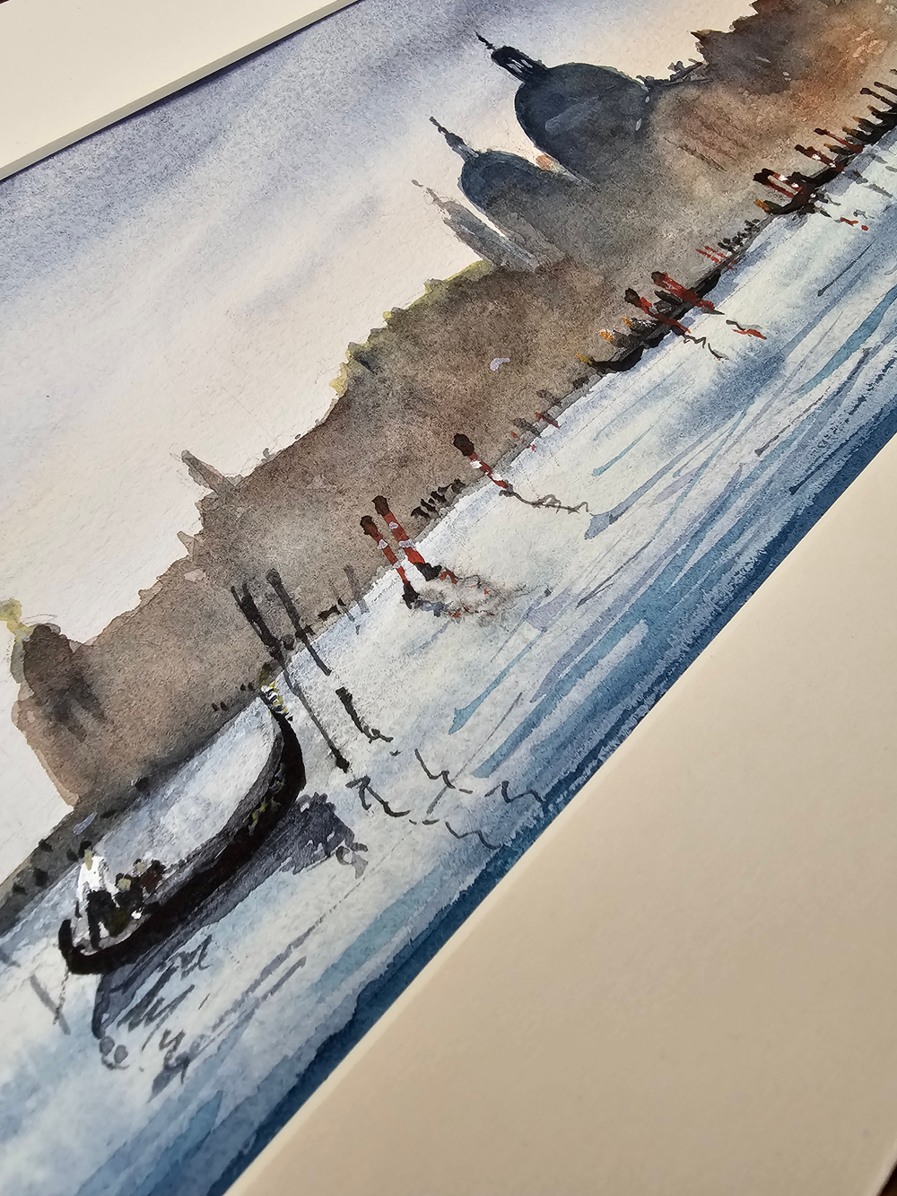 Картина авторская акварельная в раме 20х50 см на стену для интерьера "Гранд-канал"