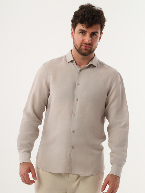 Сорочка мужская ZEER длинный рукав, цвет светлый бежевый , тенсел, лен 56541 06