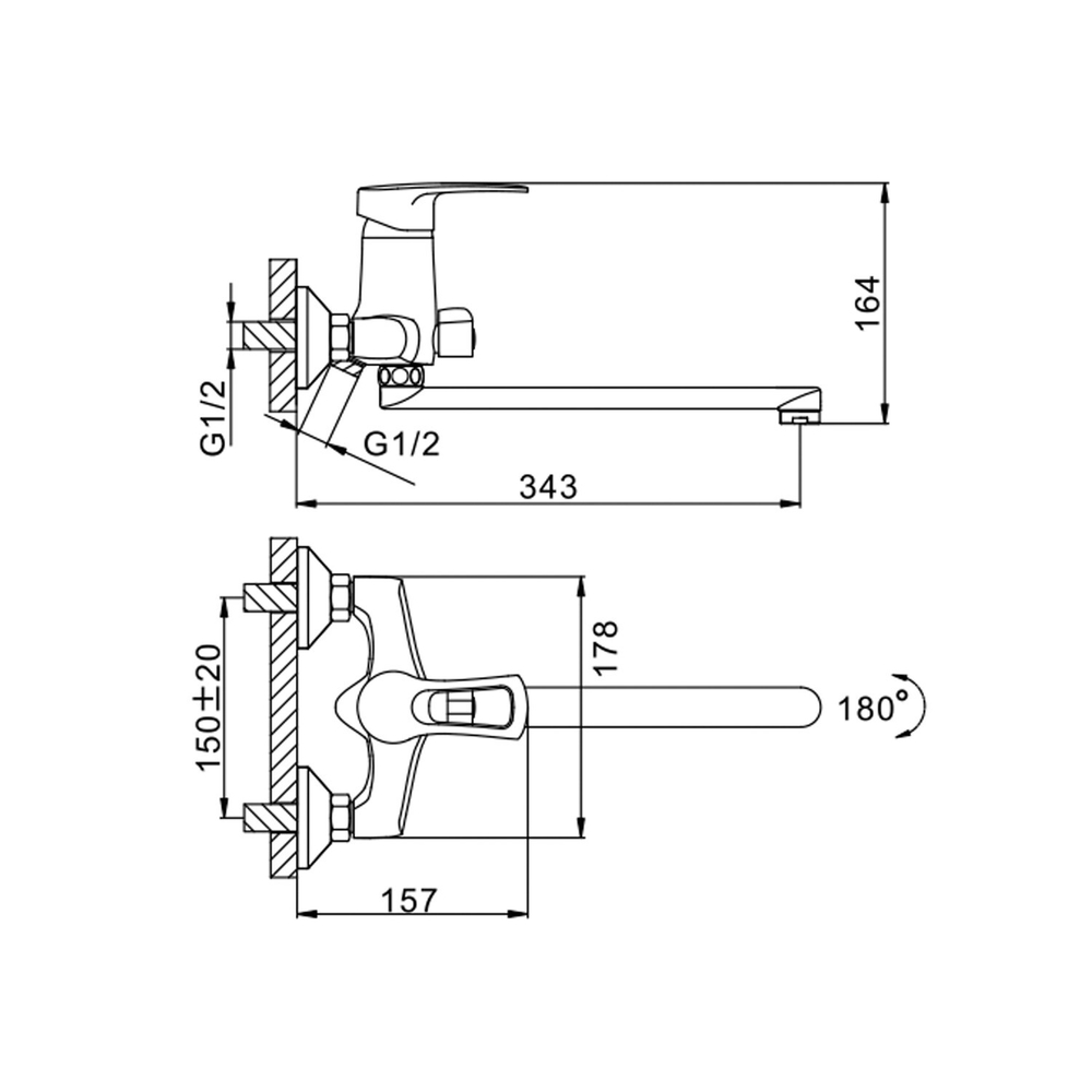 Смеситель для ванны и раковины 40к F22701-B FRAP (L-излив, хром, силумин)