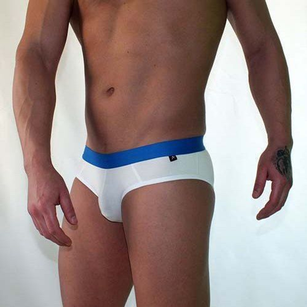 Трусы мужские брифы белые с синей резинкой Van Baam VB-702-JN02