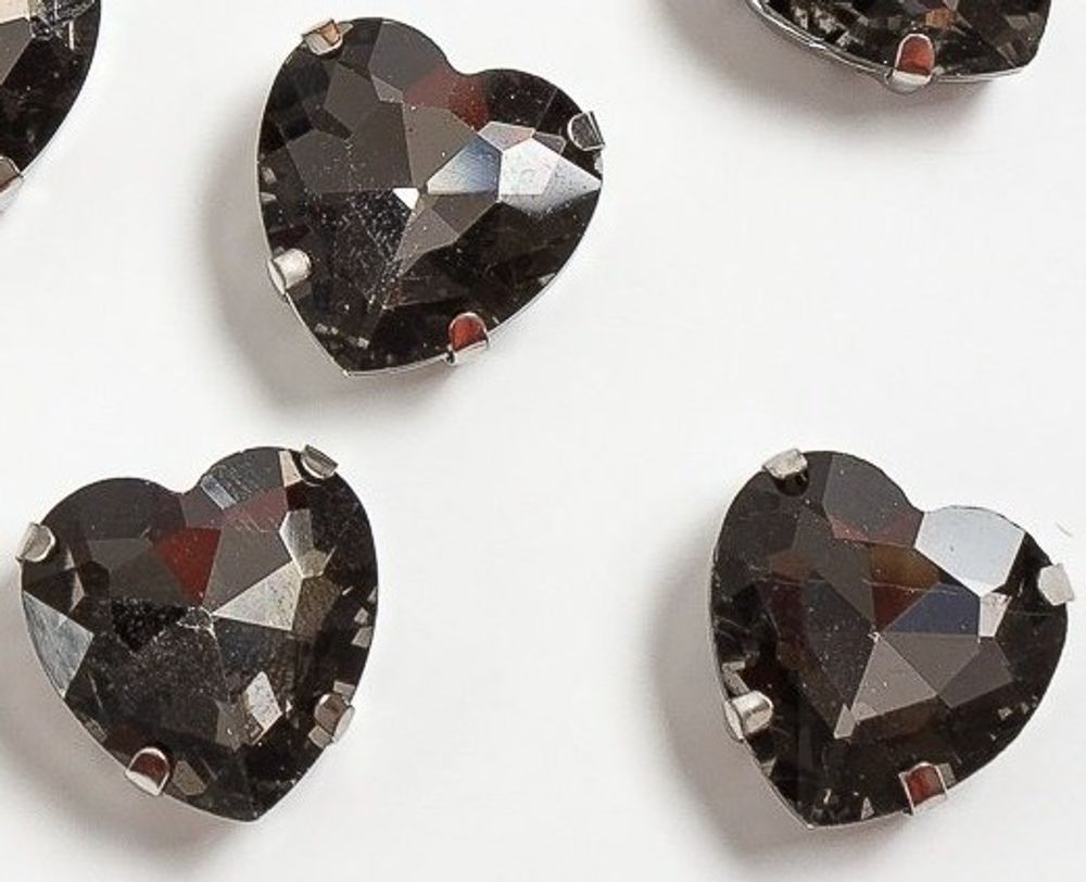 Стразы пришивные стекло в оправе "Сердечко", р. 16 мм, графит