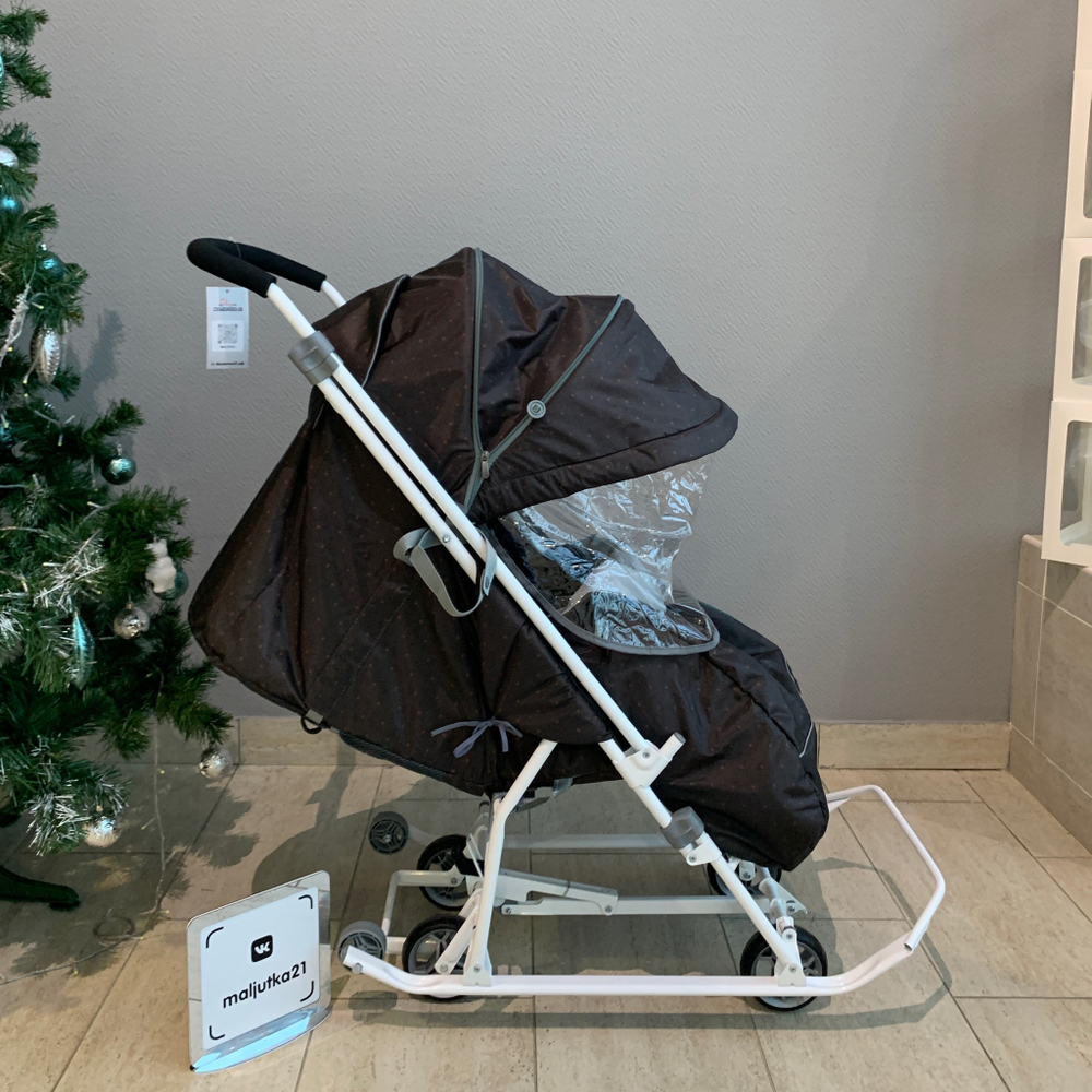 Коляска комбинированная (санки - коляска) «Наши детки 3-1К» в горошек шоколадный (арт. НДТ3-1К/3)