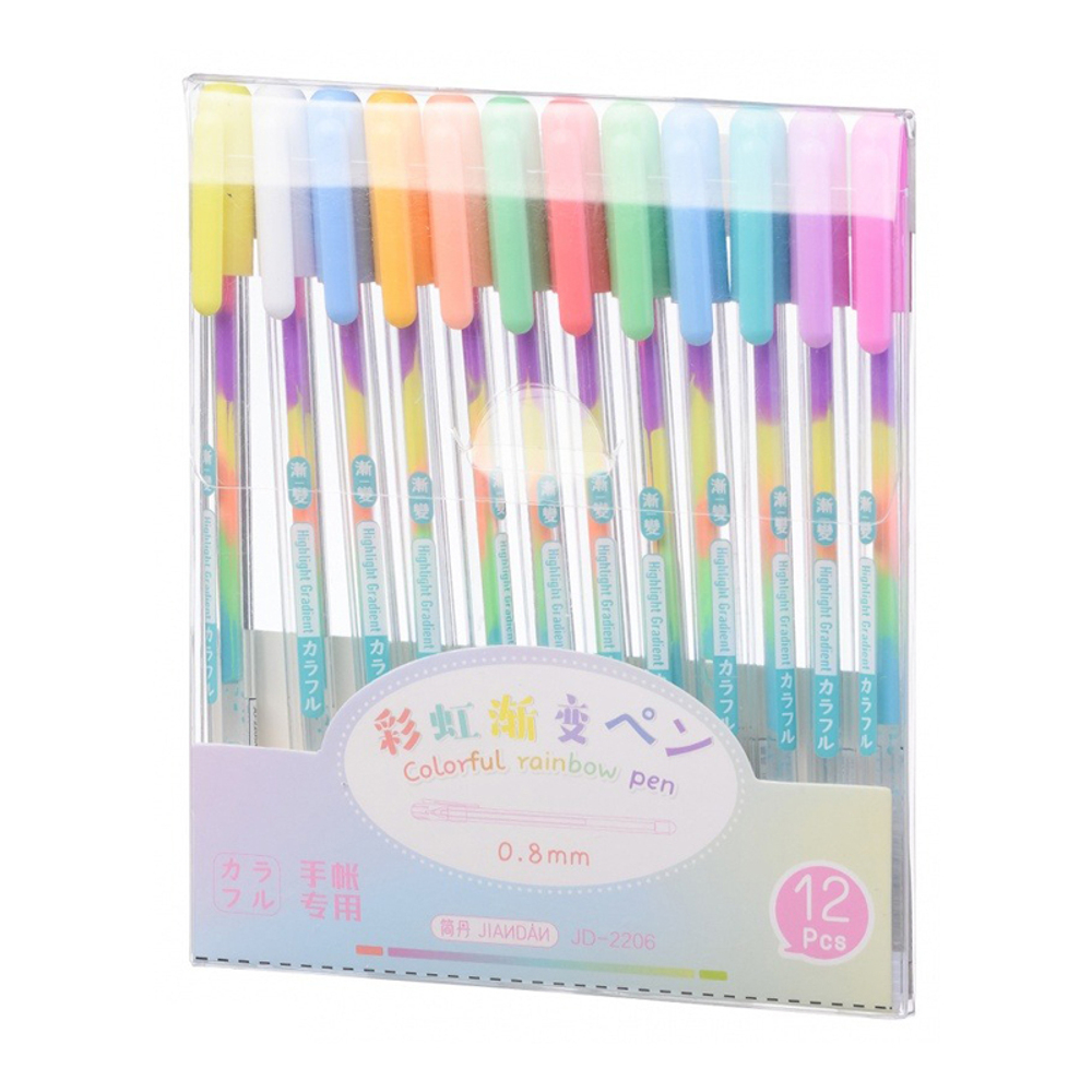 Ручка гелевая, Jiandan, цветные чернила, серия "LRainbow", меняет цвет линии, 12 шт