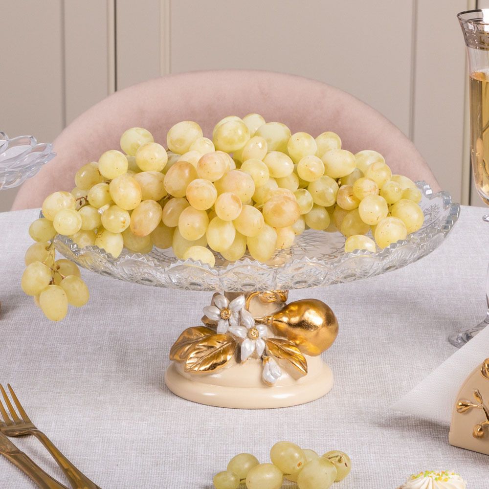 Фруктовница Лайм Дженоа Айвори со стеклянной чашей