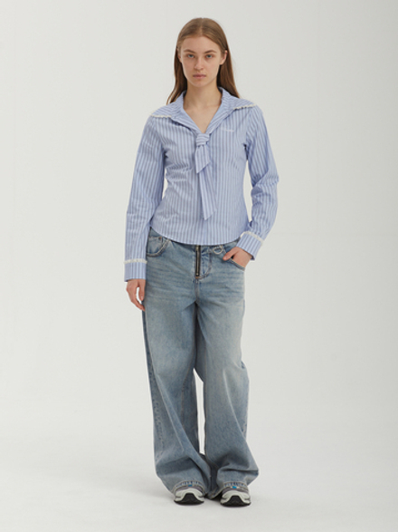 Женская Рубашка Stripe Lace Tie