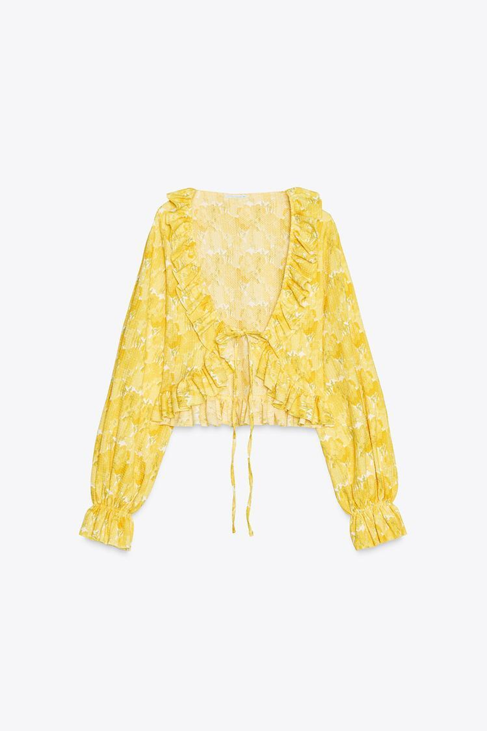 ZARA ТОП С ВОЛАНАМИ И V-ОБРАЗНЫМ ВЫРЕЗОМ, ЖЕЛТЫЙ