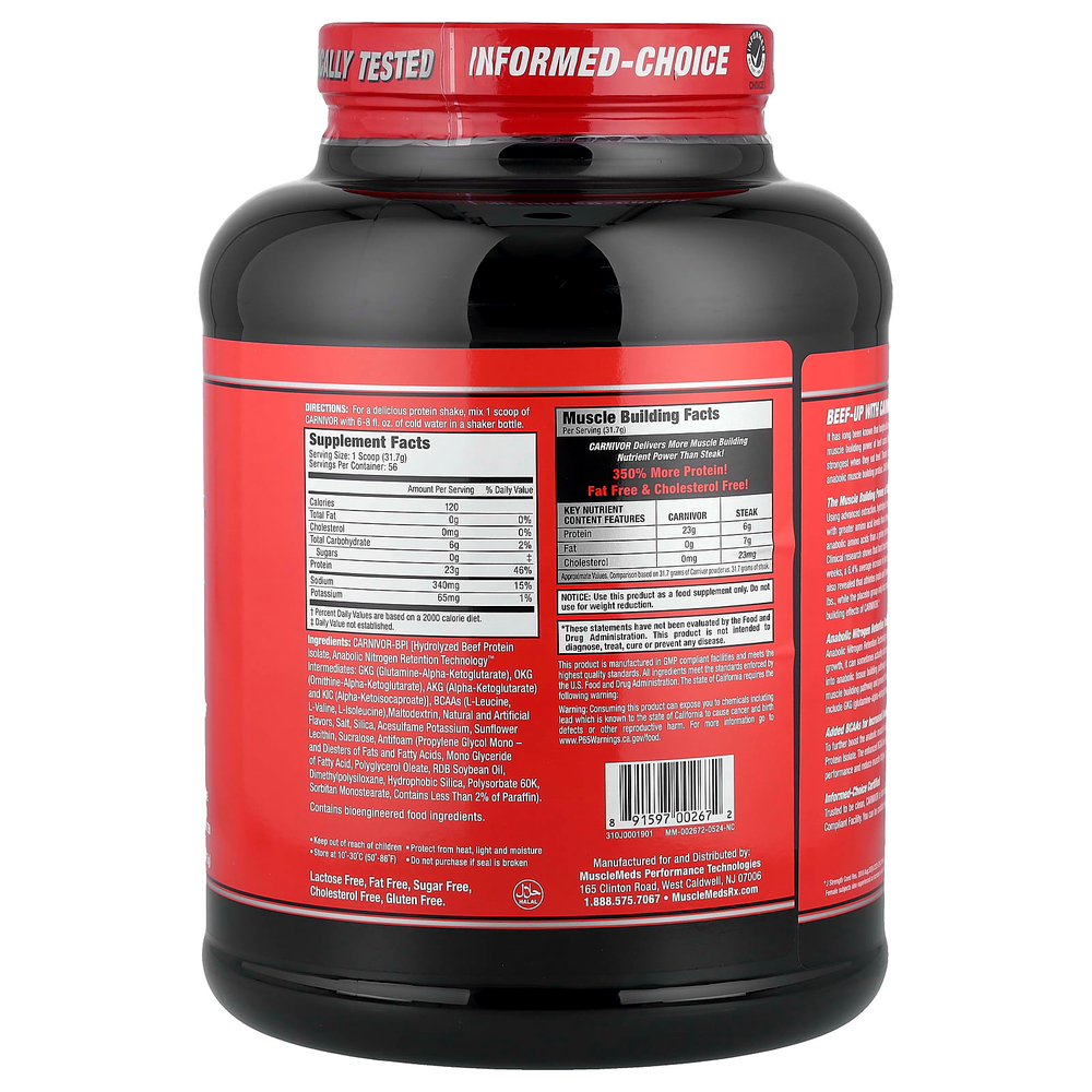 MuscleMeds, Carnivor™, гидролизованный изолят говяжьего протеина, вкус ванили и карамель, 1775 г (3,9 фунта)