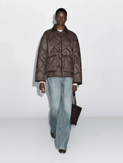 Massimo Dutti Непромокаемый пуховик с вельветовой деталью, бургунди