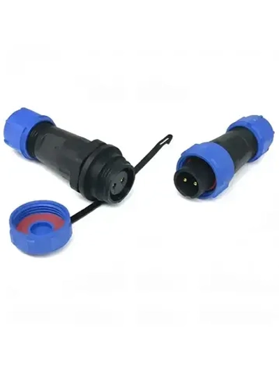 Разъем герметичный SP17 водонепроницаемый, 2 контакта, соединительный, вилка+розетка (IP68,10А,12-220В).