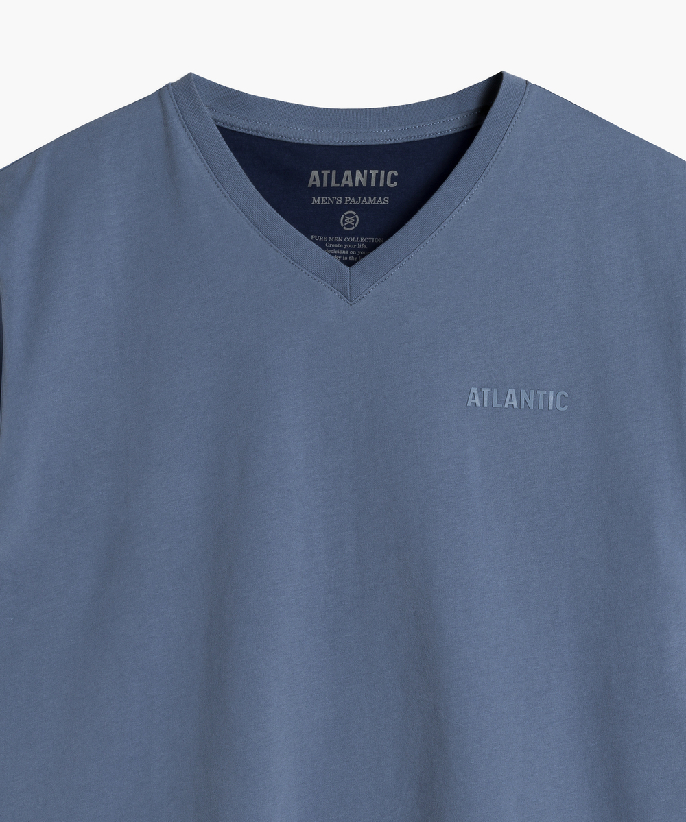 Мужская пижама Atlantic, 1 шт. в уп., хлопок, голубая + темно-синяя, NMP-363