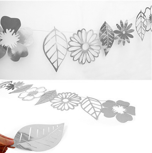 Гирлянда бумажная "Листья" Серебро, 250см