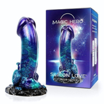 Оригинальный фаллоимитатор с широким фигурным основанием - 19 см. (Цвет: разноцветный)