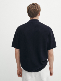 Massimo Dutti Трикотажная рубашка-поло с короткими рукавами, темно-синий