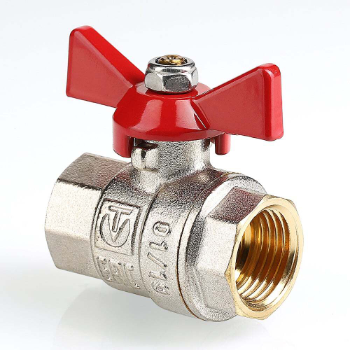 Кран шаровой латунный никелированный полнопроходной внутренняя/внутренняя резьба бабочка, VALTEC BASE