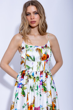 Женское длинное белое платье-сарафан с цветочным принтом