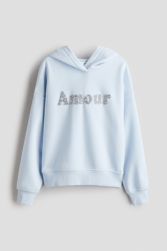 H&M Толстовка с капюшоном и принтом, светло-голубой