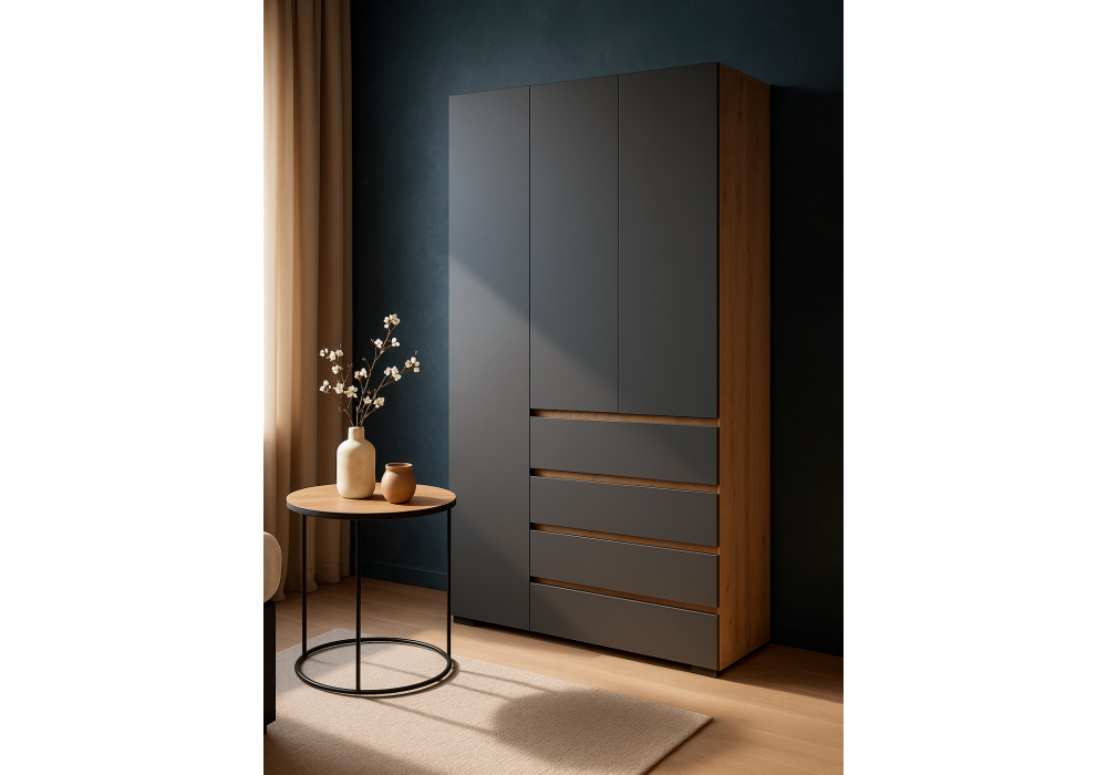 Шкаф Woodville Элла ШК 06 серый графит 0162, дуб крафт золото