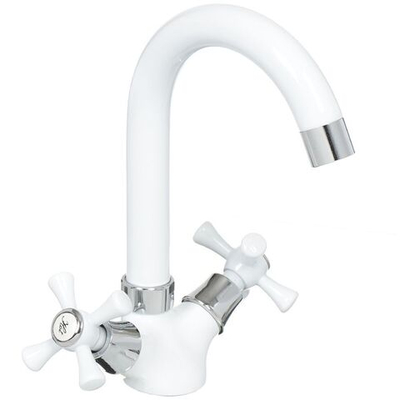 Смеситель для раковины, Frud, корот изл, с кран-буксой, бел, R13332