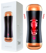 Двусторонний мастурбатор с вибрацией - вагина и анус (Цвет: черный с бежевым)