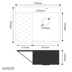 Мойка врезная FABIA Profi 63503R 630*500 3.0*200 с сифоном, сатин ПРАВАЯ