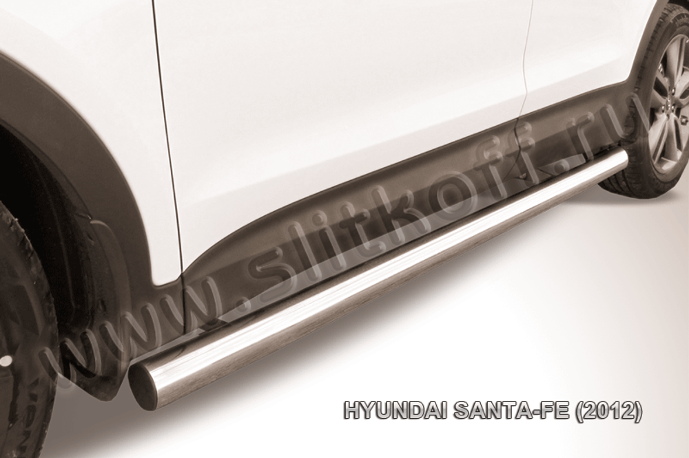 Пороги из нержавейки Hyundai Santa-Fe (2012-2018) d76 труба (черный цвет)