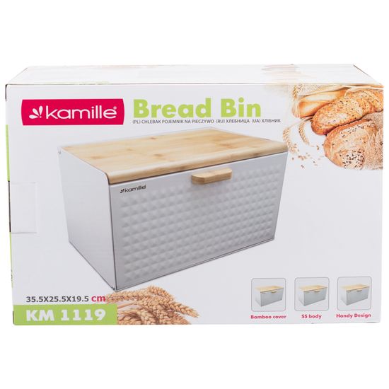 Хлебница Kamille KM 1119 нержавеющая сталь, бамбук