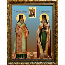 Икона Святителей Нектария Эгинского и Луки Крымского с иконой "Всецарица" с мощевиком.