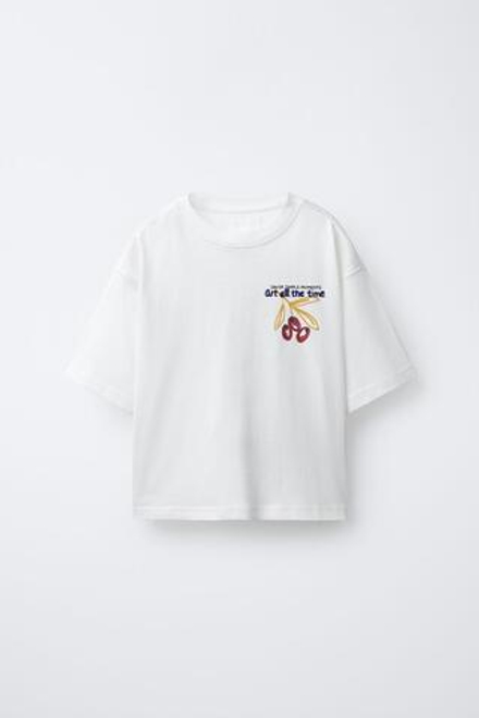 ZARA ФУТБОЛКА С РЕЛЬЕФНОЙ НАДПИСЬЮ, БЕЛЫЙ