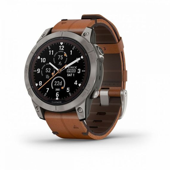 Garmin Fenix 7 Pro Sapphire Solar – титан, кожаный ремешок, премиальные умные часы