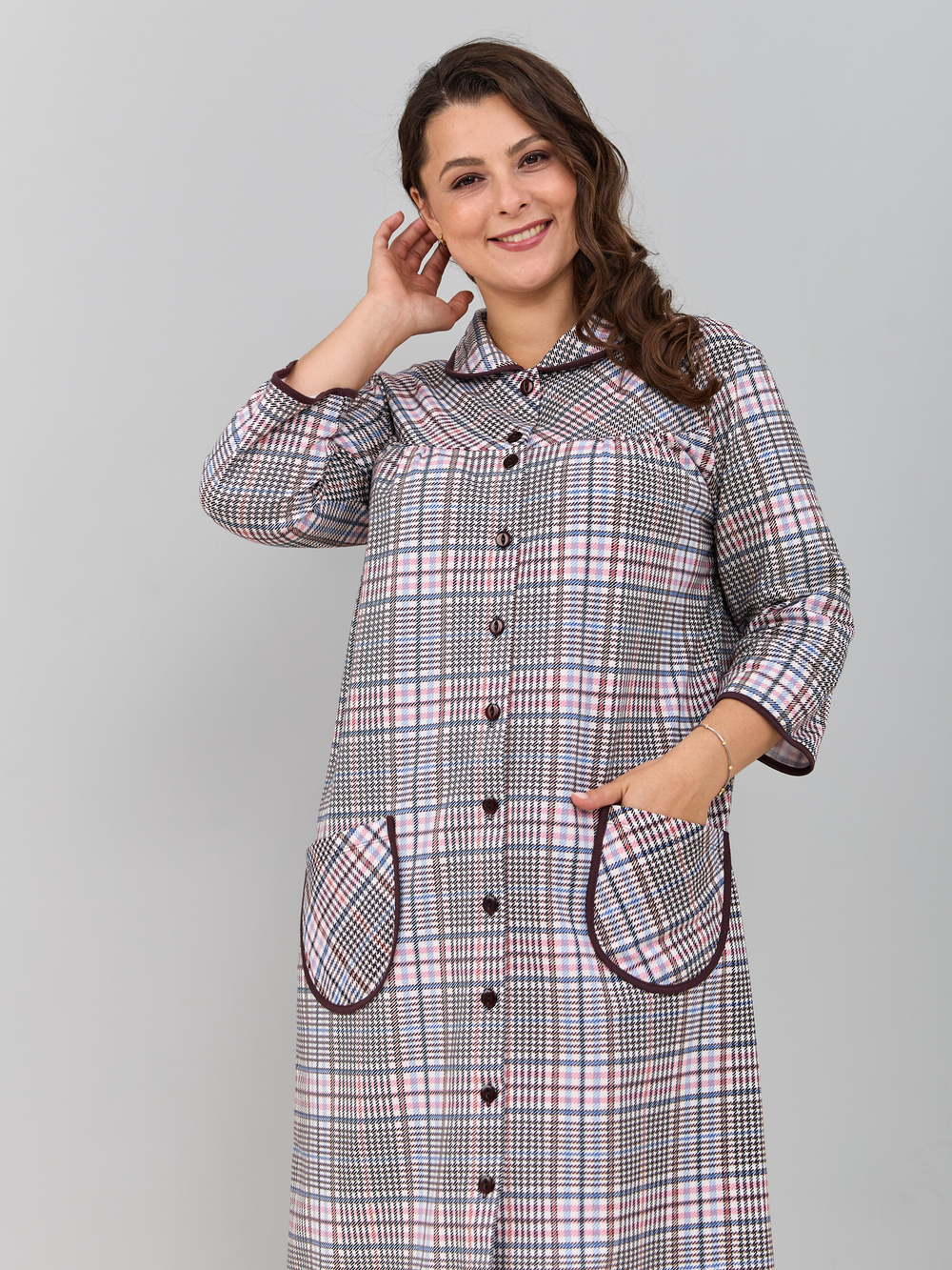 Халат Х-138/коричнево-розоваяклетка-к