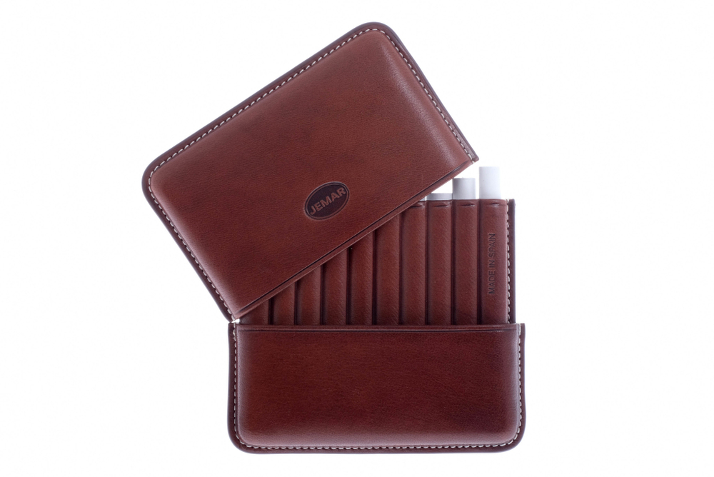Сигаретница Jemar на 10 штук, натуральная кожа, коричневая (Испания)