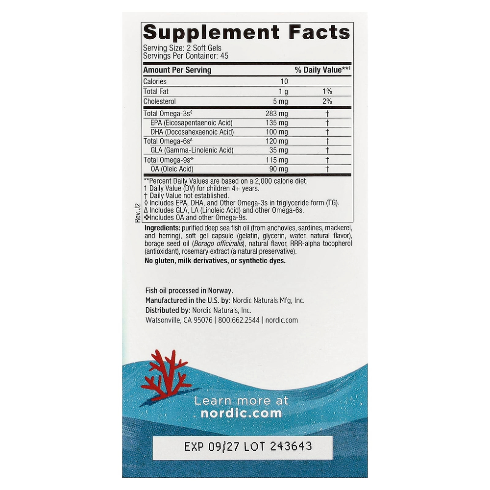 Nordic Naturals, Complete Omega™ Junior, для детей от 6 лет, со вкусом лимона, 90 миникапсул