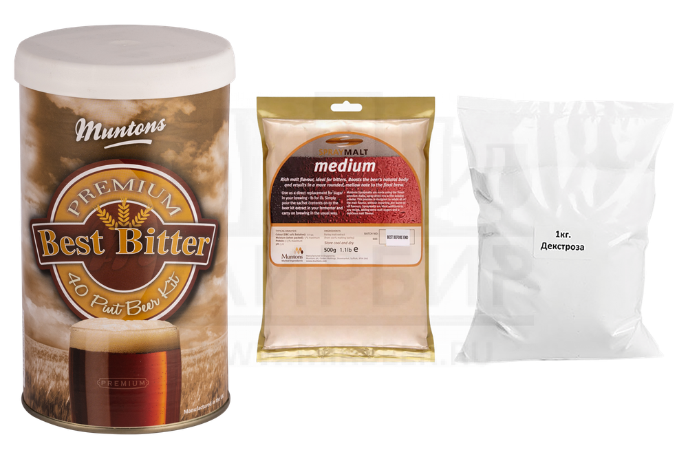 Комплект: Muntons "Bitter", 1,5 кг + Muntons "Medium", 0,5 кг + Декстроза, 1 кг