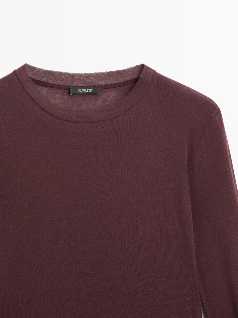 Massimo Dutti Футболка из 100% хлопка с деталями на воротнике, бургунди