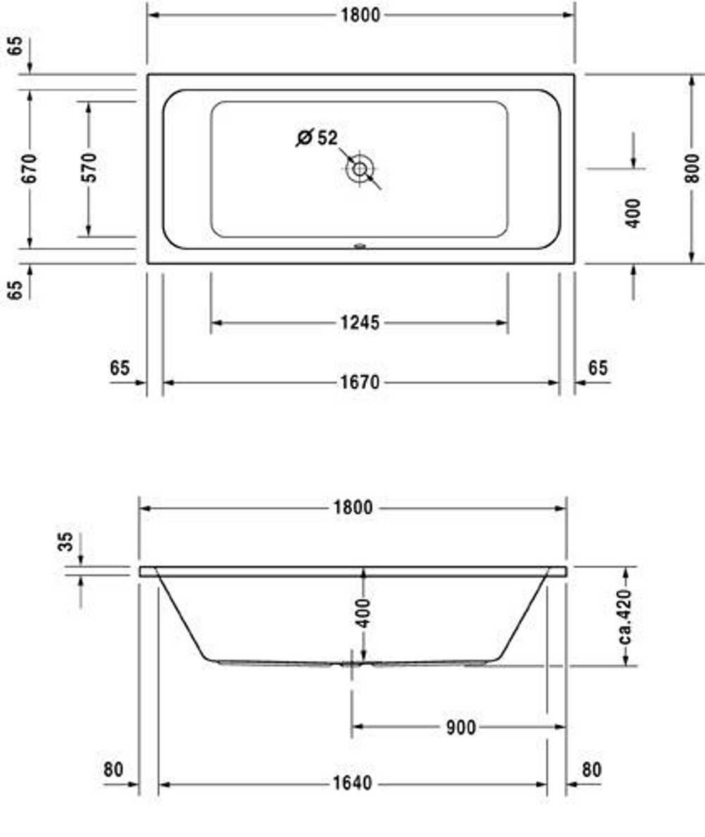 Ванна прямоугольная Duravit D-Code 180x80 акриловая 700101 00 0 00 0000