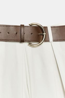 ZARA БРЮКИ-КЮЛОТЫ С РЕМНЕМ, БЕЛЫЙ